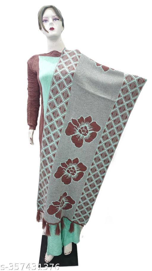 Woolen Printed Kurta with Pant & Dupatta for Women (Sky Blue & Maroon, Free Size)