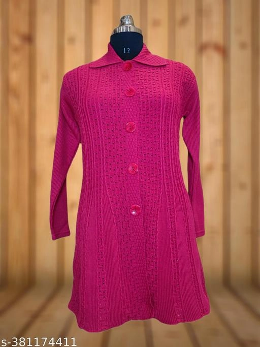 Woolen Solid Sweater for Women (Dark Pink, Free Size)