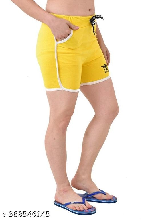 Cotton Solid Shorts for Women (Yellow, S)