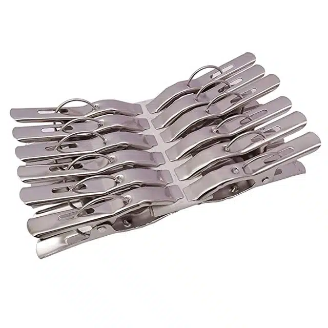 Steel Cloth Pegs (Pack of 12, Silver)