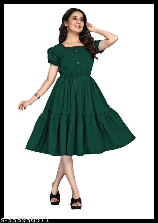 Crepe Solid Dress for Women (Green, S)