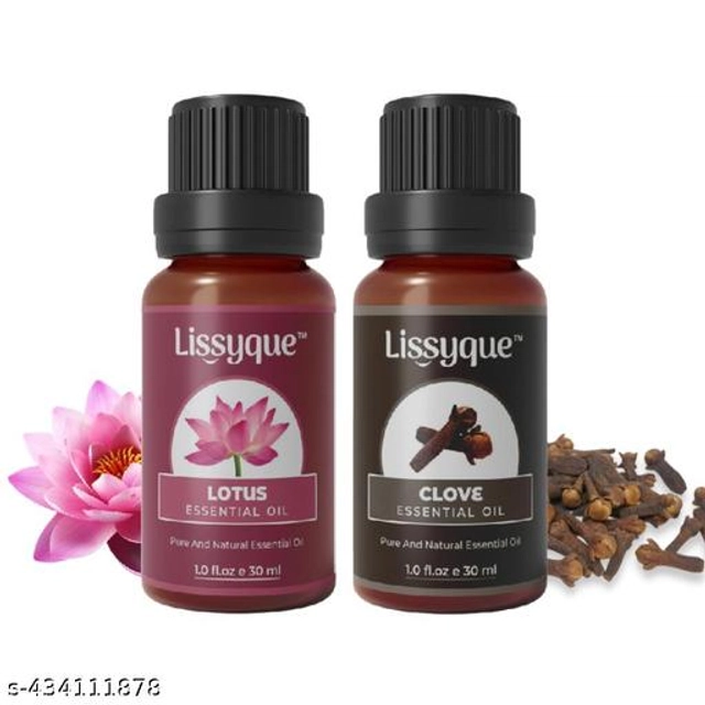  Lissyque Lotus & Clove Essential Oil For Face, Hair Growth, Skin Whitening & Lightening, Nails, Home Cleaning, Soap Making, Lips, Diffuser & Aromatherapy. 100% Natural, Undiluted, Pure & Therapeutic Grade Essential Oil, 30 ml (pack of 2)