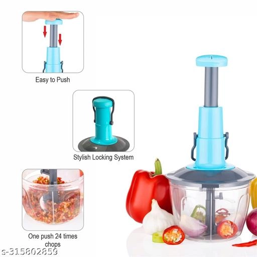 Plastic Manual Vegetables & Fruits Chopper (Grey & Blue, 1000 ml)