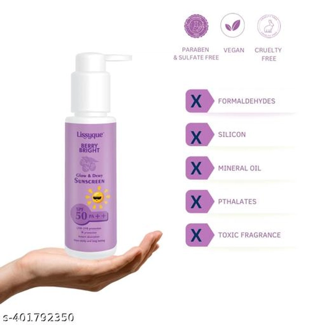  Lissyque Sunscreen Lotion for UVA UVB Protection, SPF 50, Strawberry Scent, Non-Greasy Formula, Suitable for All Skin Types