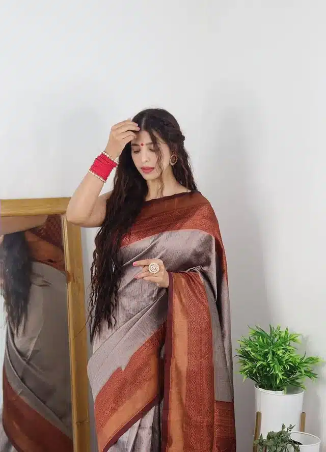 Banarasi Silk Woven Saree for Women (Peach, 6.3 m)
