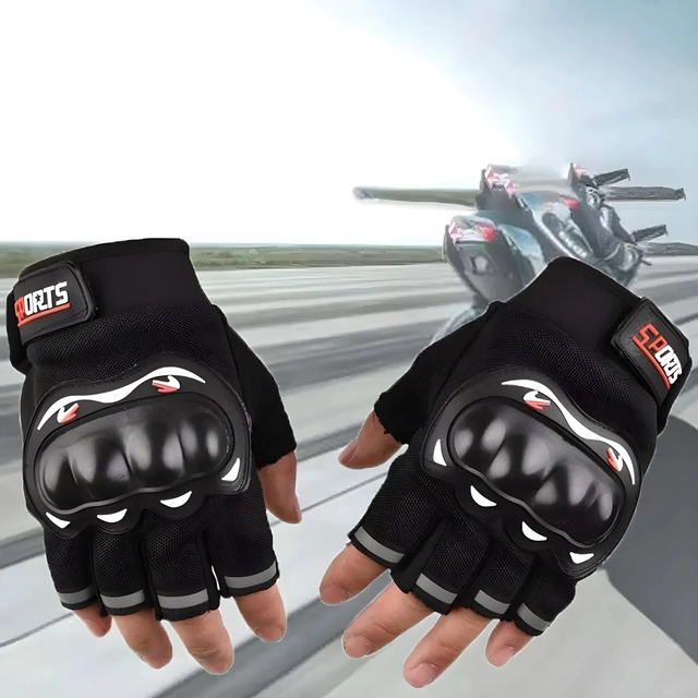 Polyester Half Finger Riding Gloves for Men (Black, Set of 1)