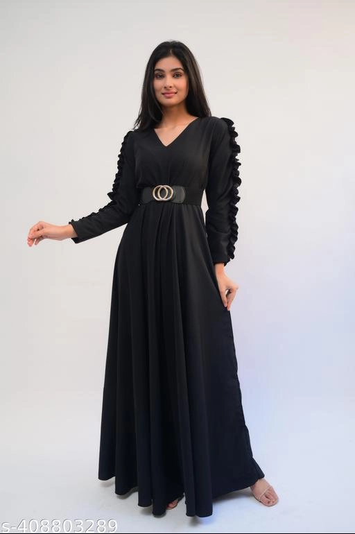 Crepe Solid Gown for Women (Black, XS)