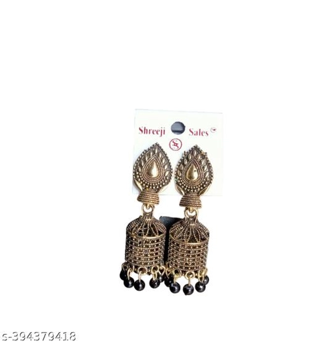 Alloy Earrings for Women (Gold & Black, Set of 1)