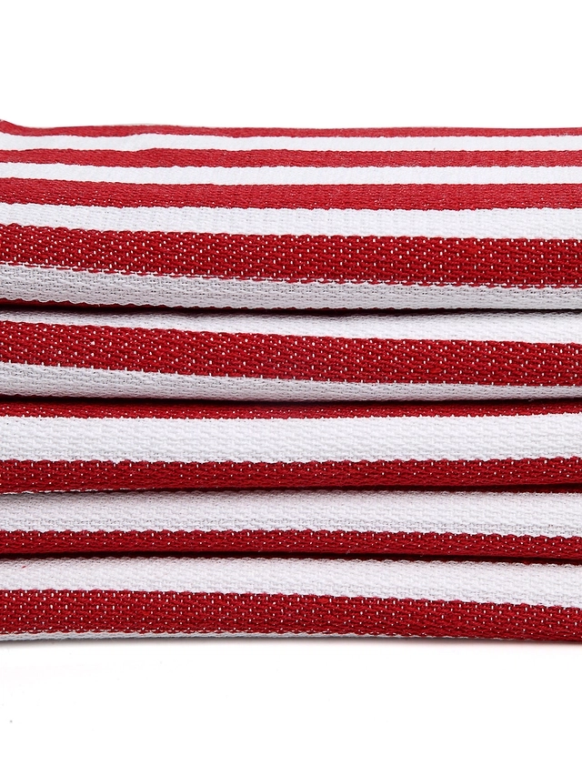 Cotton Striped Face & Hand Towels (Red, Pack of 5 ) (34x14 inches)