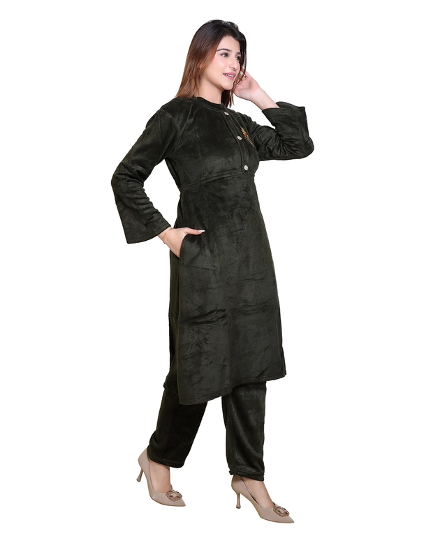 Super Soft Solid Kurti with Pant for Women (Black, XXL)