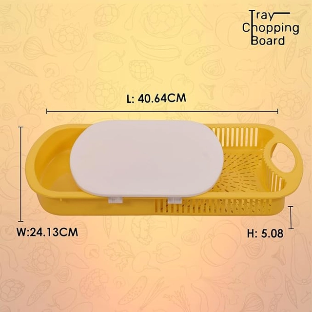 Plastic Chopping Board with Strainer for Kitchen (Yellow)