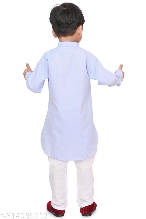 Cotton Blend Solid Kurta with Pyjama for Boys (Sky Blue & White, 2-3 Years)