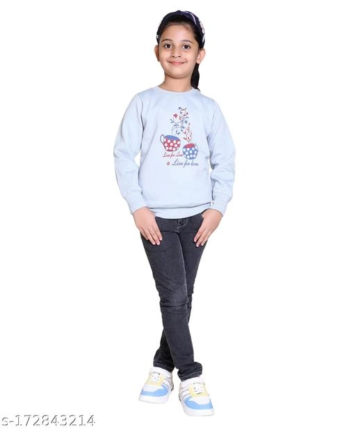 Woolen Printed Sweatshirt for Girls (Grey, 7-8 Years)