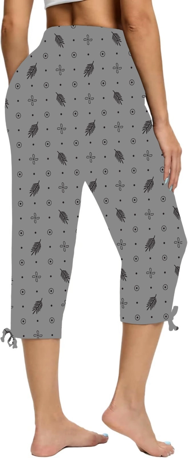 Cotton Printed Capris for Women (Grey, L)