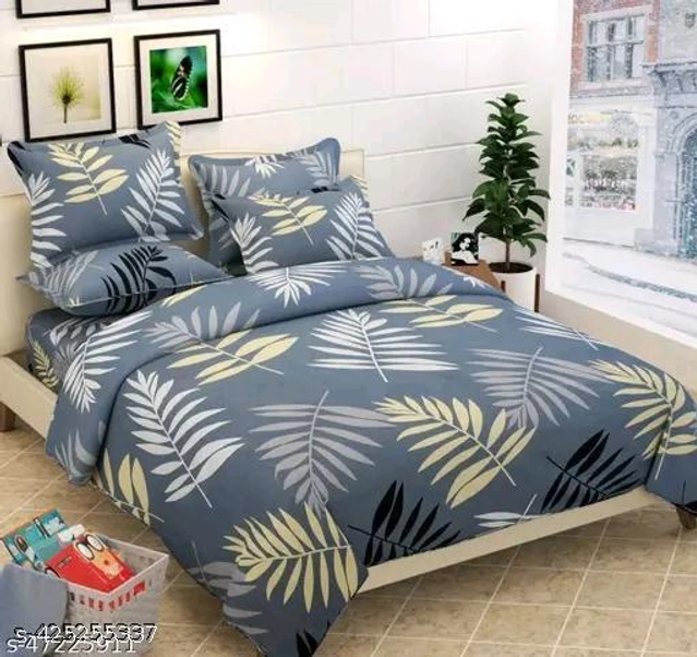 Polycotton King Size Bedsheet with 2 Pillow Covers (Multicolor, 90x100 inches)