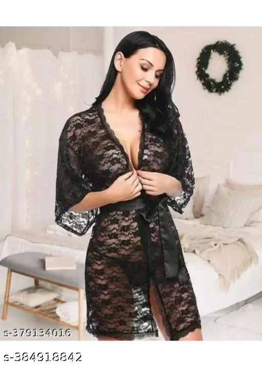 Net Solid Babydoll for Women (Black, XS)