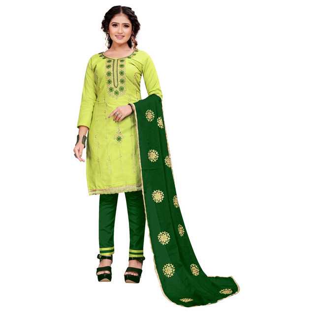 Designer Cotton Women Embroidered Unstitched Dress Material (Green) (BRG-38)
