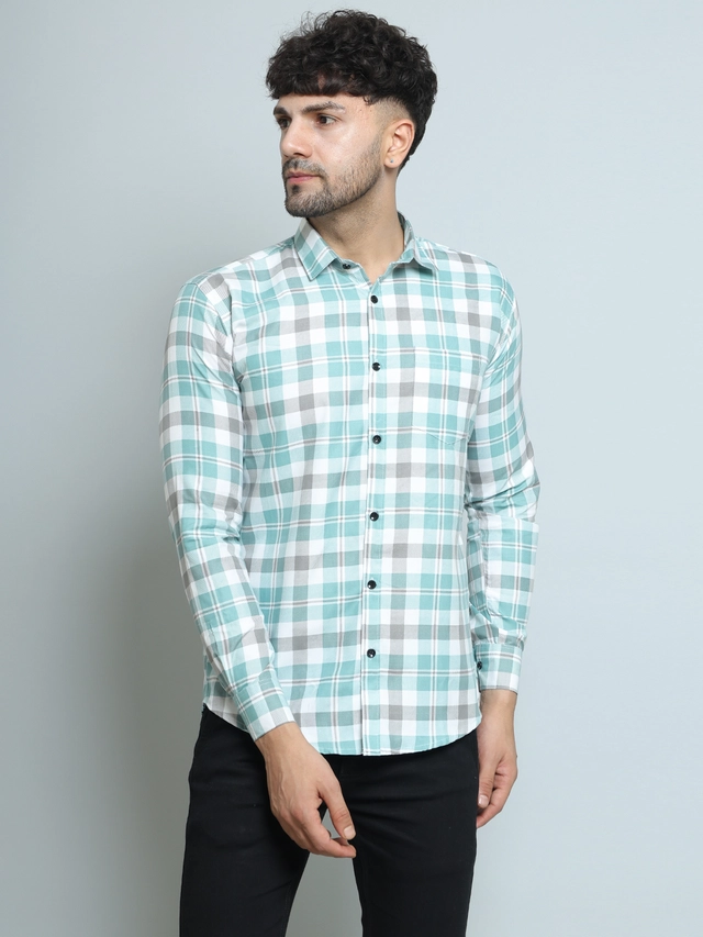 Full Sleeves Checked Shirt for Men (Green, M)