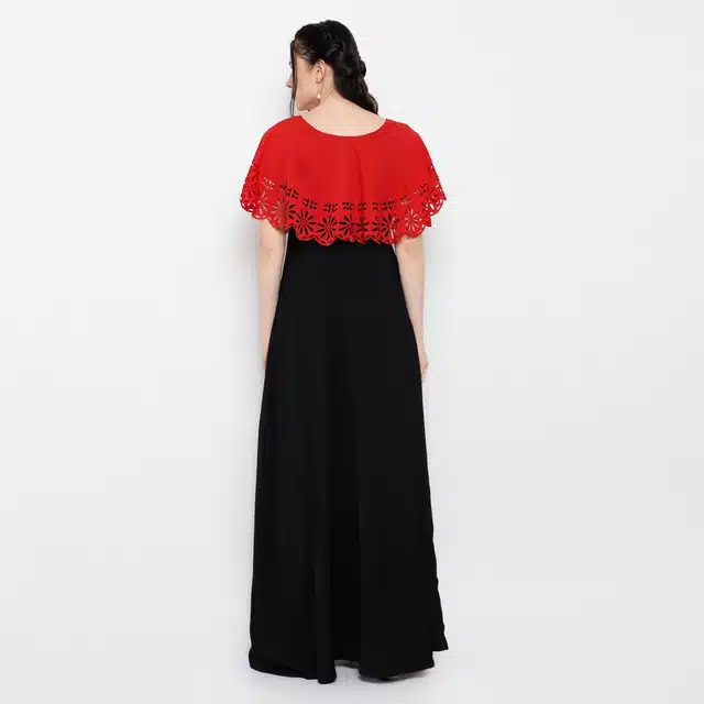 Women's Maxi Dress (Red & Black, M) (OD-87)