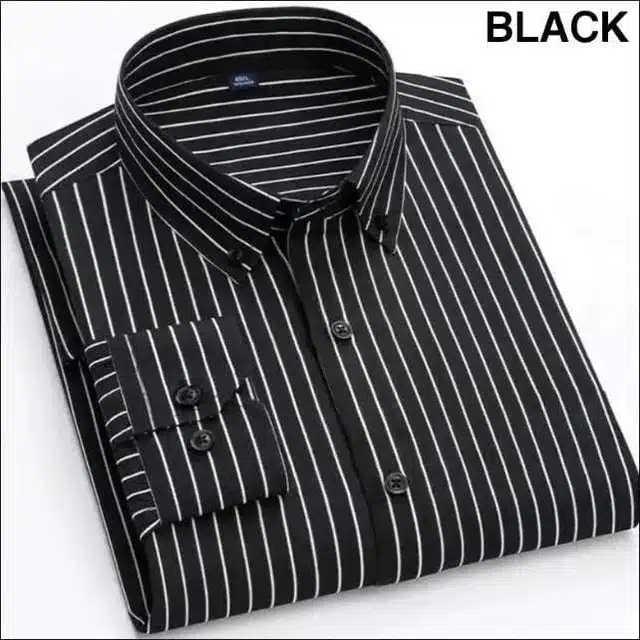 Full Sleeves Striped Shirt for Men (Black, S)