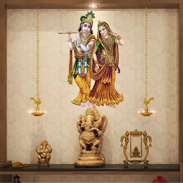 गॉड & गोड्स राधा कृष्णा मॉडर्न आर्ट 165 वॉल स्टीकर (40 x 60 x 0.1 Cm)
