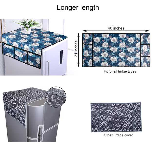 WISHLAND 1 Pc Fridge Cover for Top with 6 Pockets, 2 Handle Cover, 4 Fridge Mats (Set of 7, 21X39 inch) (A-550)