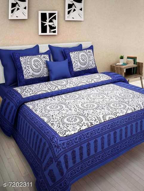 Jaipur Gate Cotton Double Bedsheet With 2 Pillow Covers (Blue, Queen Size) (A9)