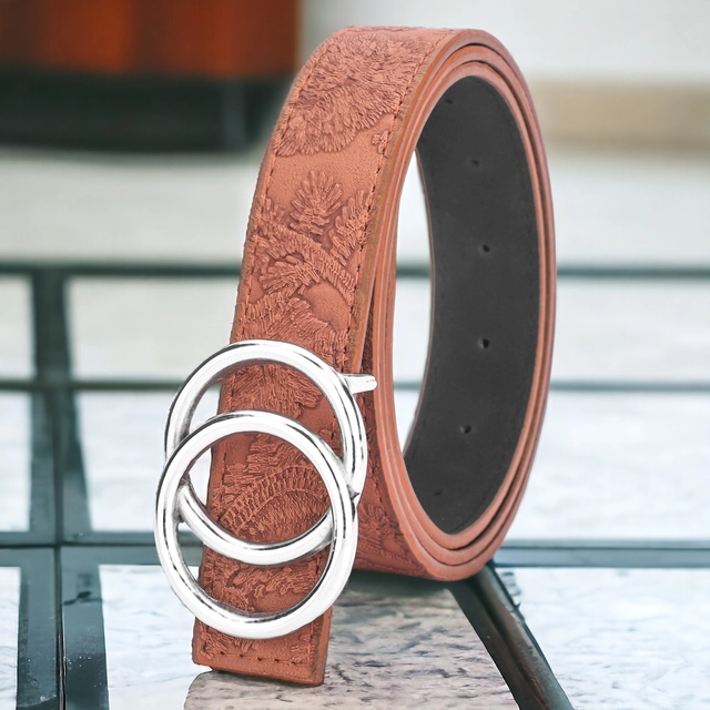 Artificial leather Belt for Women (Tan, Free Size)