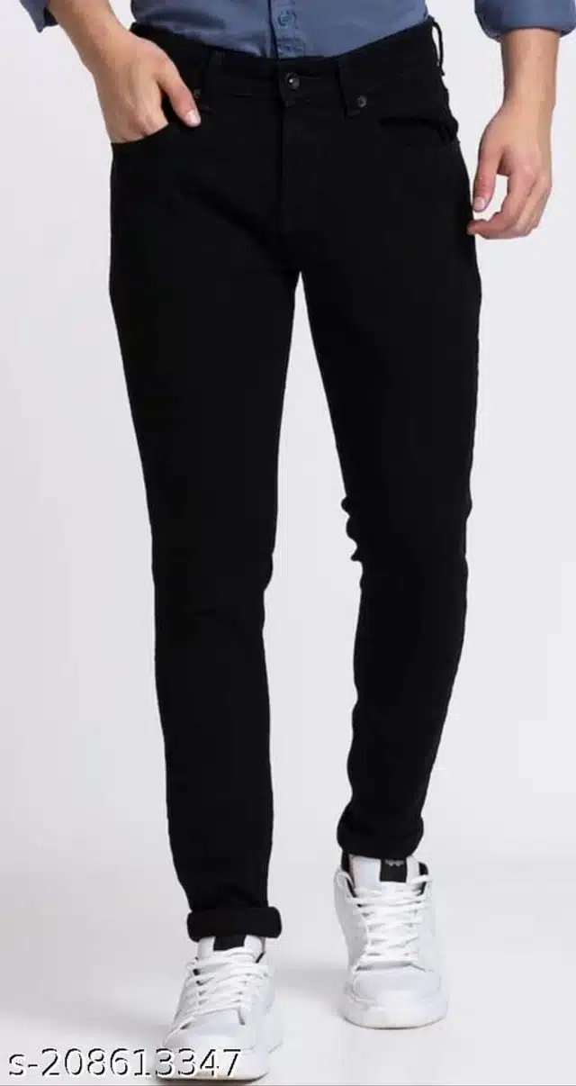 Denim Slim Fit Jeans for Men (Black, 38)