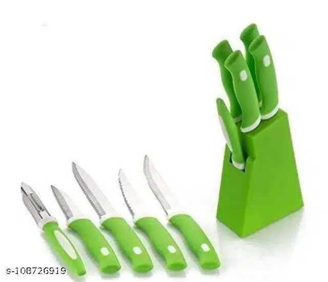 Plastic Knife Set with Stand (Assorted, Set of 1)