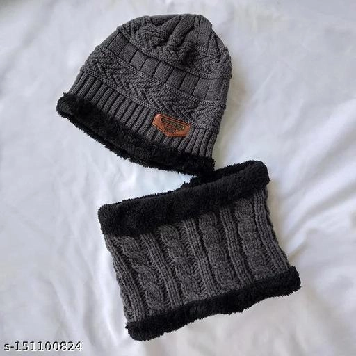 Woolen Cap with Neck Warmer for Men (Multicolor, Set of 1)