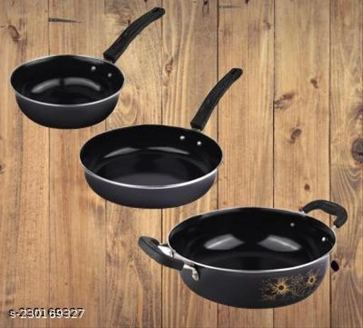 Combo of Sauce Pan, Fry Pan & Kadai (Black, Set of 3)