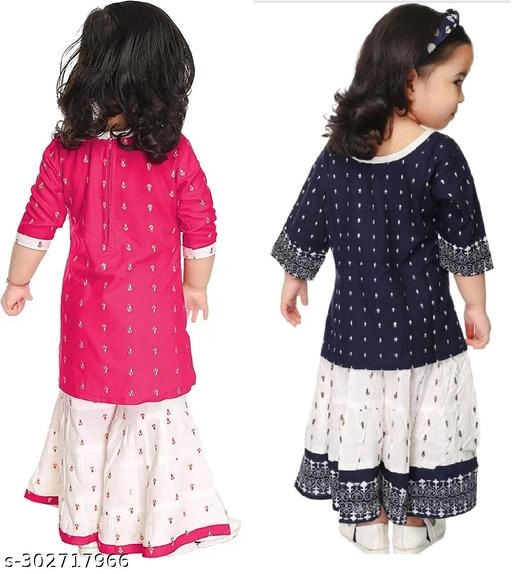 Rayon Kurta Set for Girls (Multicolor, 0-3 Months) (Pack of 2)