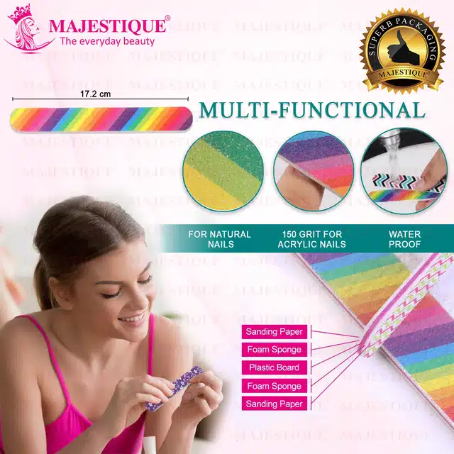 Majestique Nail File Double Sided Filers for Shaping and Smoothing Toe Nails and Finger Nails (Multicolour, Pack of 2) (B-80)