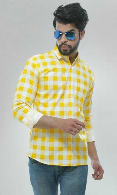 Casual Men's Checkered Shirt (Yellow, M) (DC-6)