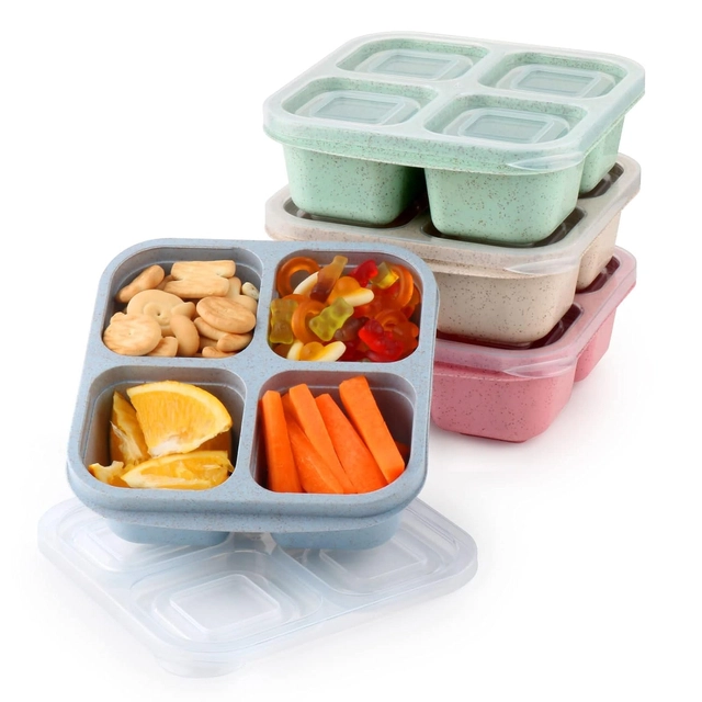 Plastic 4 Section Lunch Box for Kids (Assorted, 1000 ml)