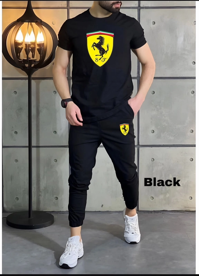 Polyester Printed Tracksuit for Men (Black, M)