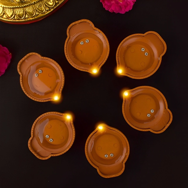 LED Diya Candles (Brown, Pack of 6)