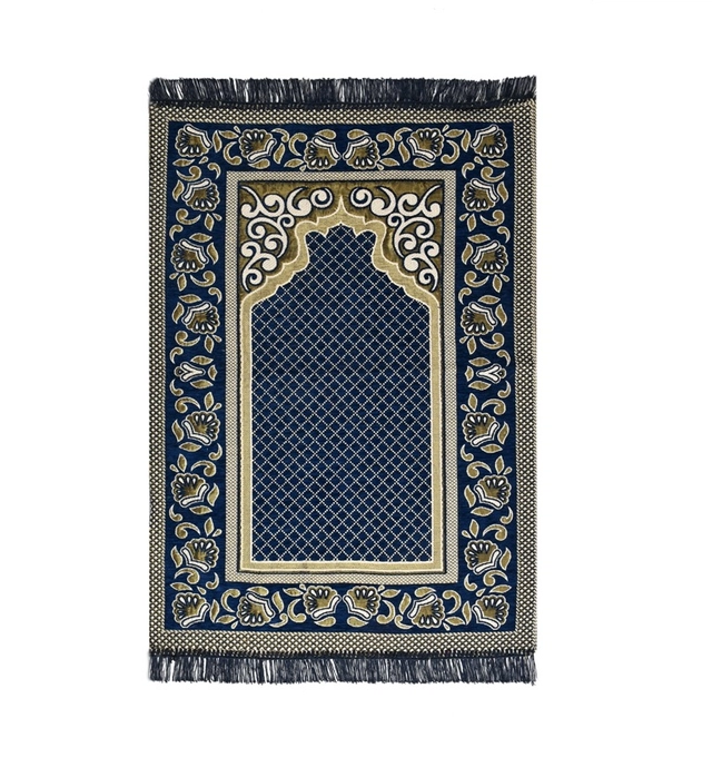 Velvet Chenille Super Soft Namaz Prayer Mat (Navy Blue, 70x110 cm)