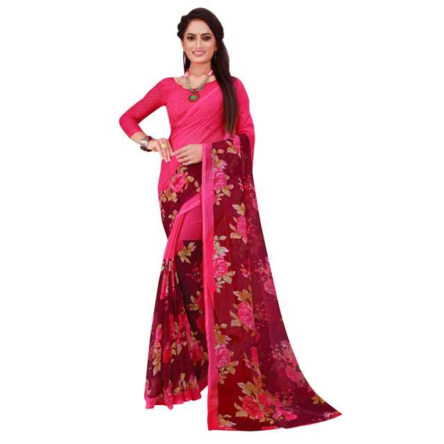 Florences Womens Georgette Saree With Unstiched Blouse (Navy & Magenta, 5.5 m) (F1589) (Pack of 2)