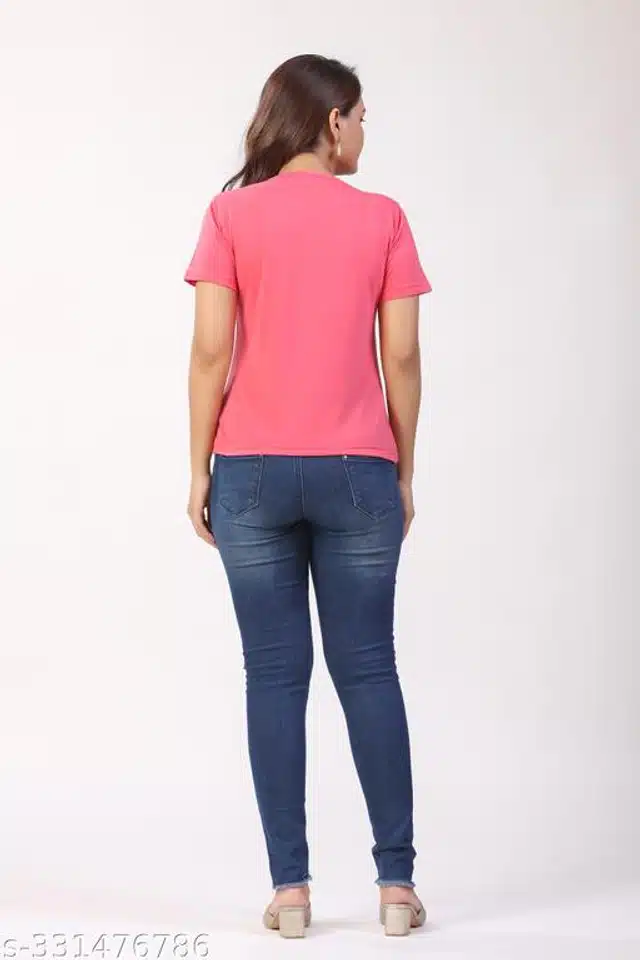 Half Sleeves T-Shirt for Women (Pink, S)