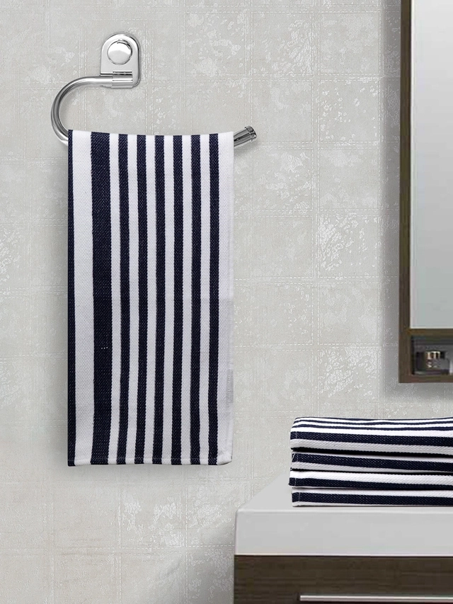 Cotton Striped Face & Hand Towels (Blue, Pack of 5 ) (34x14 inches)