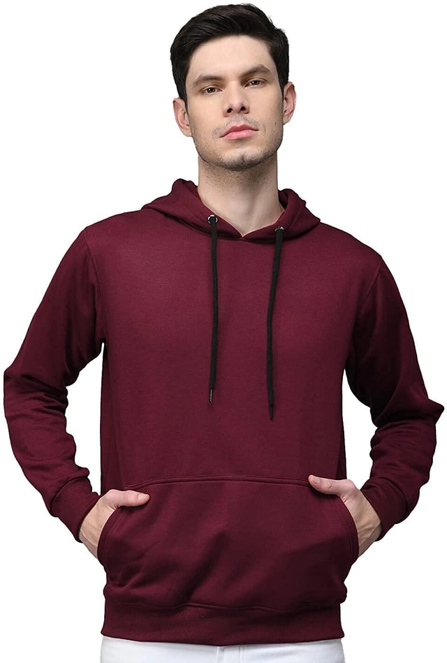 Cotton Blend Solid Hoodie for Men (Maroon, M)