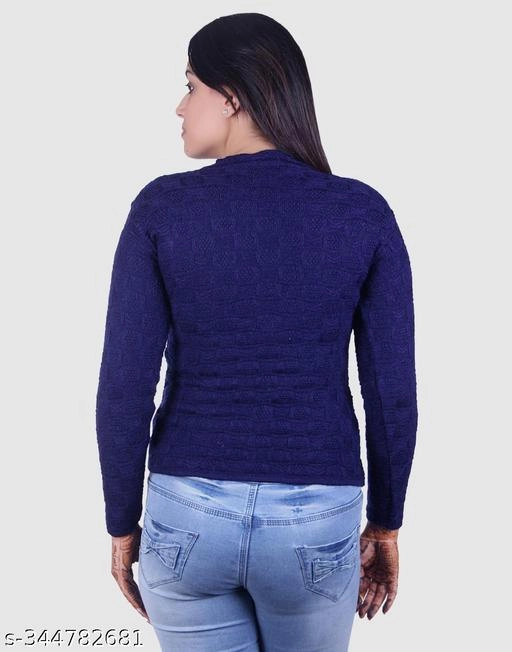 Acrylic Solid Sweater for Women (Navy Blue, M)