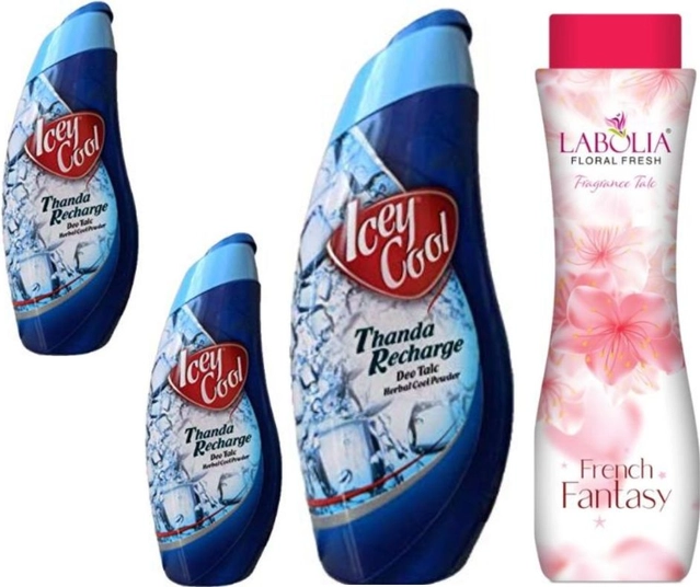 Combo of Labolia French Fantasy (400 g) with Icey Cool Deo (300 g) & 2 Pcs (50 g) Talcum Powders (Set of 4)