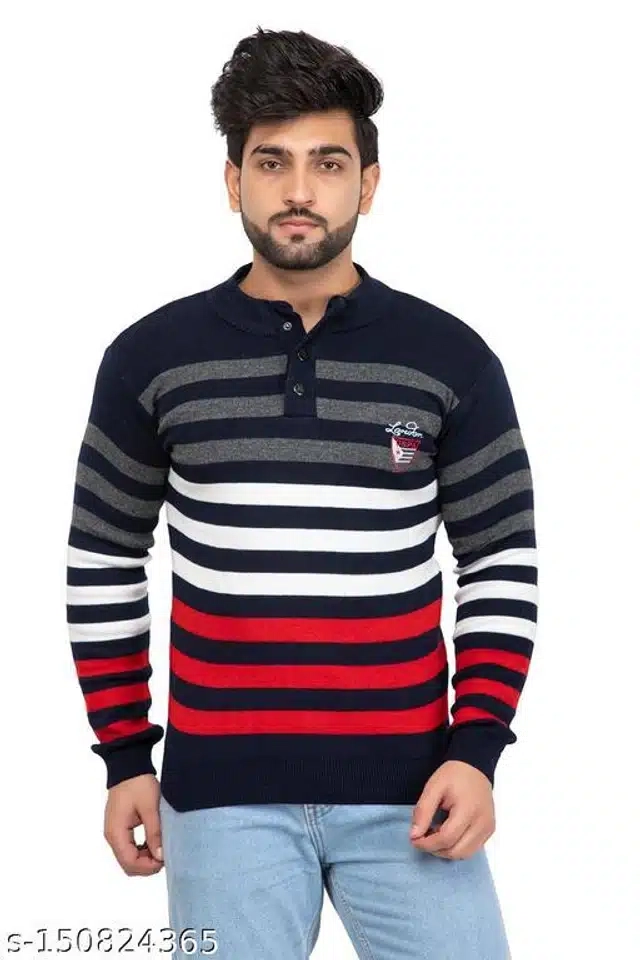 Woolen Sweater for Men (Red & Black, M)