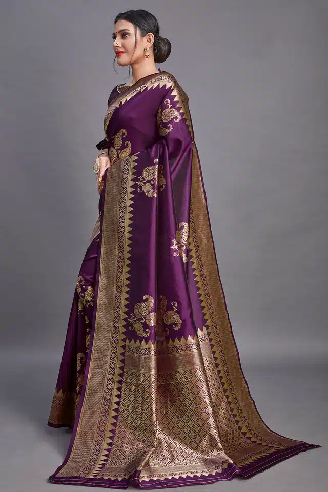 Saree with Unstitched Blouse (Purple, 6.4 m)
