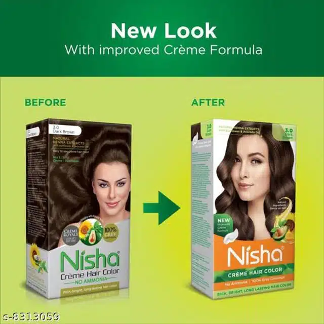 Nisha Cream Hair Color (Dark Brown, 120 g) (Pack of 3)