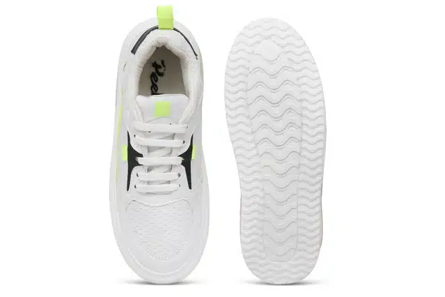 Men's Lace Up Casual Sneakers (White & Yellow, 7) (JF-237)