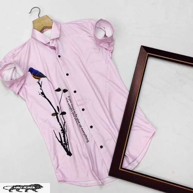 Wonderful Printed Lycra Short Sleeve Shirt (Pink, XL) (K-7)